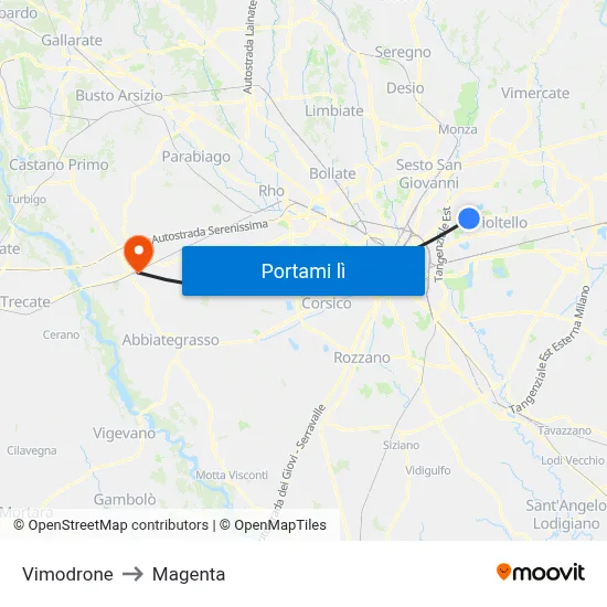 Vimodrone to Magenta map