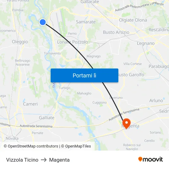 Vizzola Ticino to Magenta map
