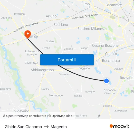 Zibido San Giacomo to Magenta map