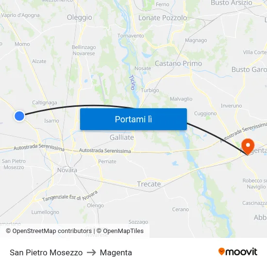 San Pietro Mosezzo to Magenta map