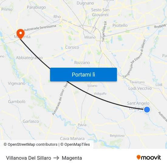 Villanova Del Sillaro to Magenta map