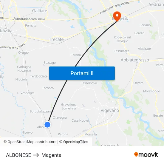 ALBONESE to Magenta map