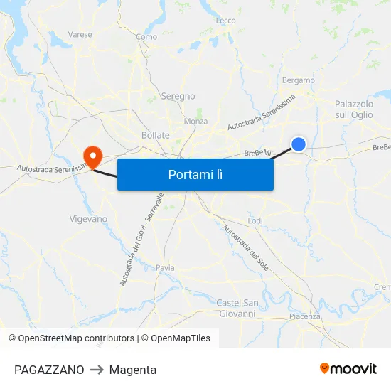 PAGAZZANO to Magenta map