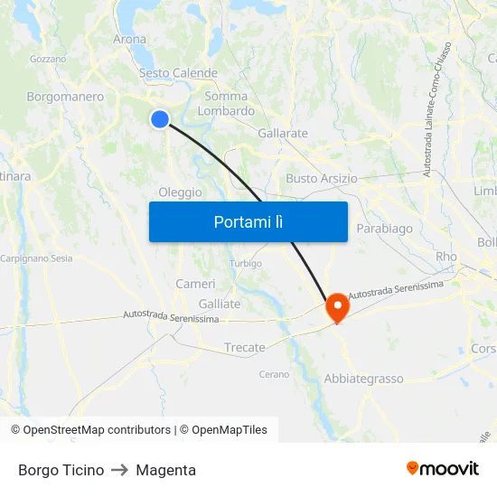 Borgo Ticino to Magenta map