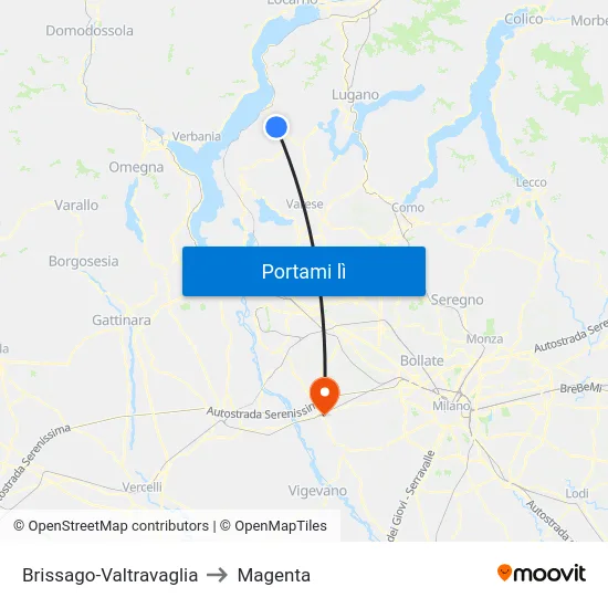 Brissago-Valtravaglia to Magenta map