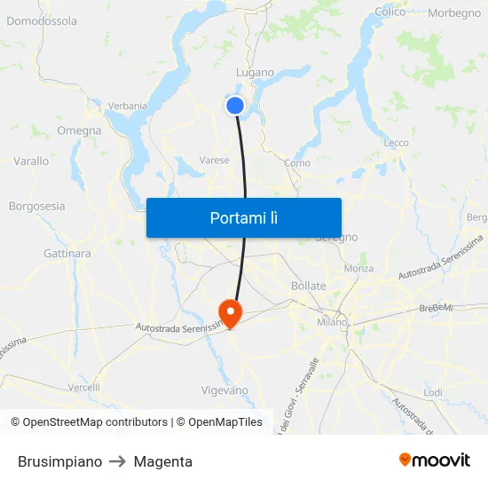 Brusimpiano to Magenta map