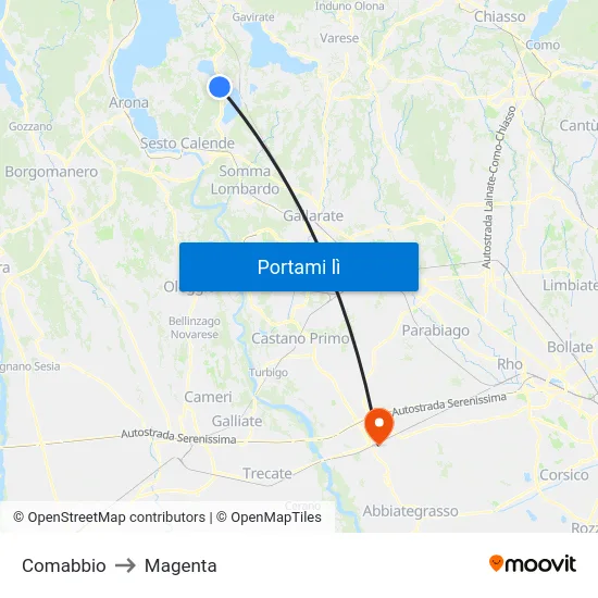 Comabbio to Magenta map