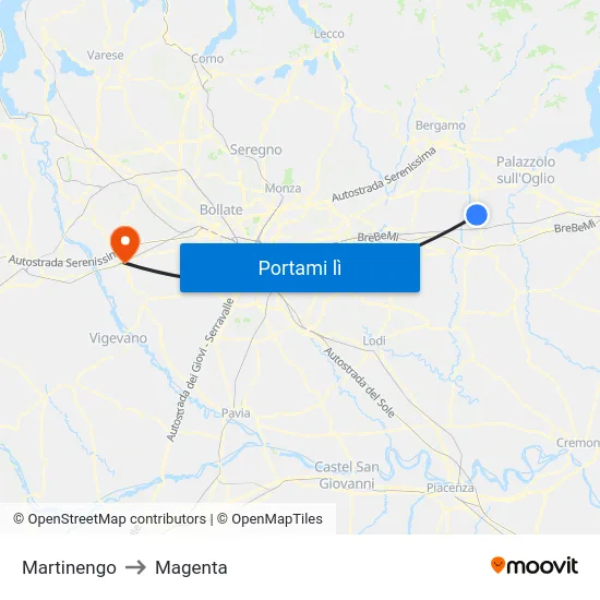 Martinengo to Magenta map