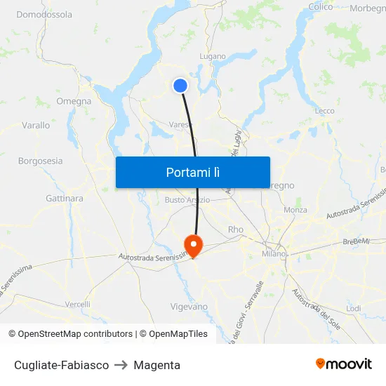 Cugliate-Fabiasco to Magenta map