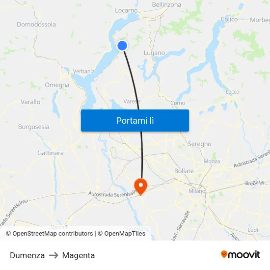 Dumenza to Magenta map