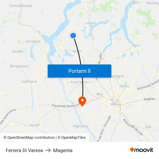 Ferrera Di Varese to Magenta map