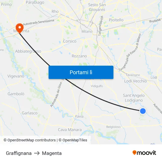 Graffignana to Magenta map