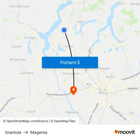 Grantola to Magenta map