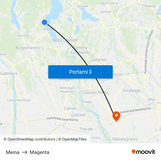 Meina to Magenta map