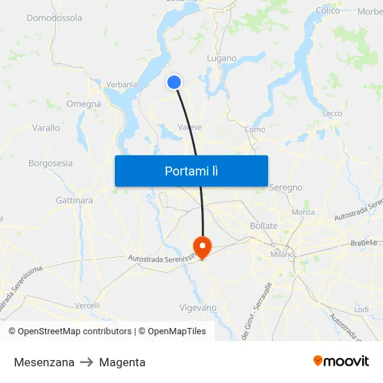 Mesenzana to Magenta map