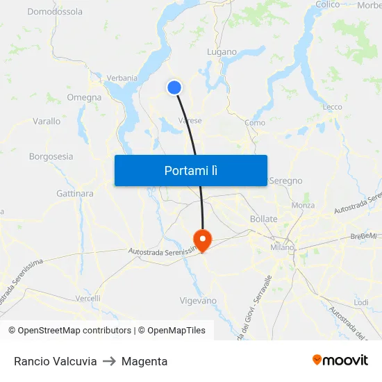 Rancio Valcuvia to Magenta map