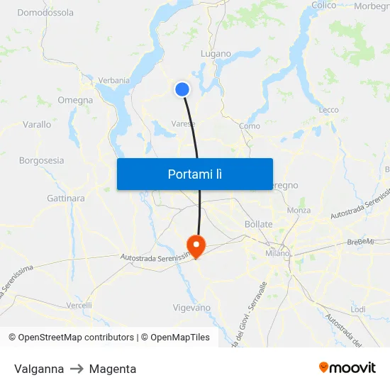 Valganna to Magenta map