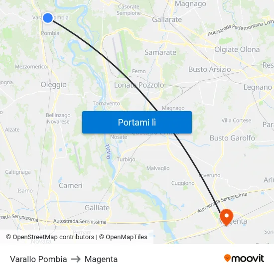 Varallo Pombia to Magenta map
