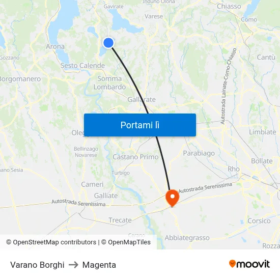 Varano Borghi to Magenta map