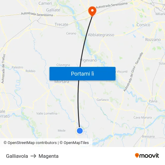 Galliavola to Magenta map