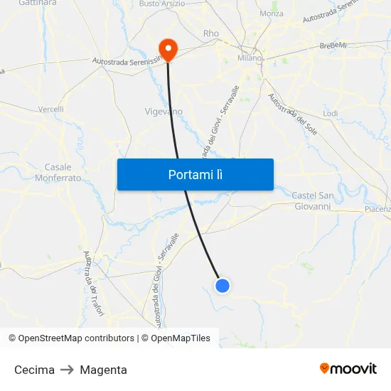 Cecima to Magenta map