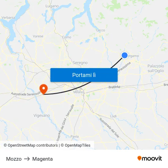 Mozzo to Magenta map