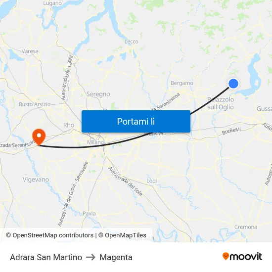 Adrara San Martino to Magenta map