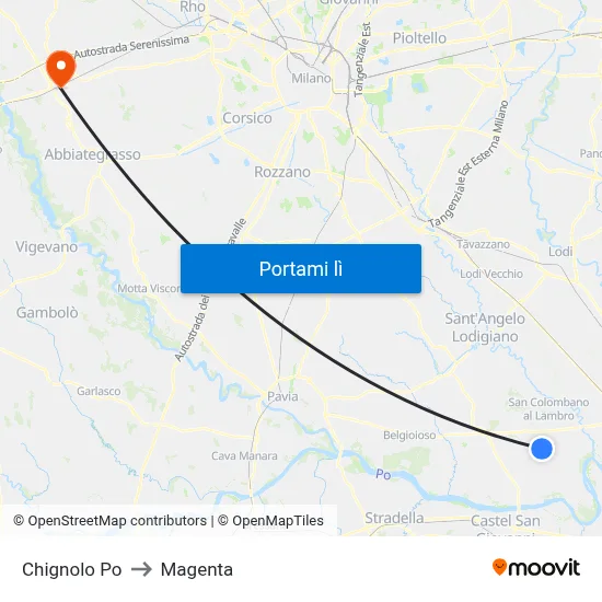 Chignolo Po to Magenta map