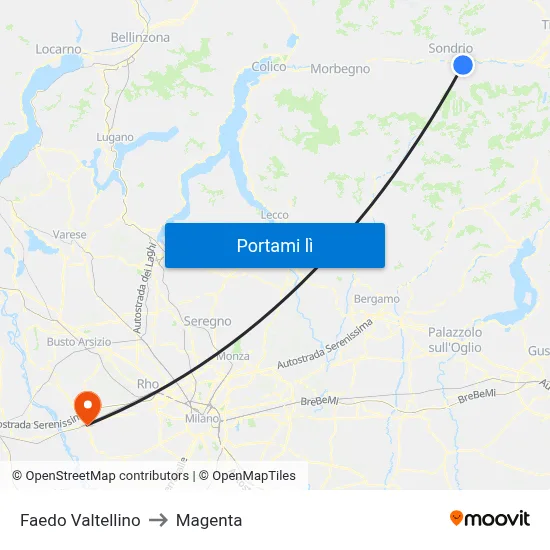 Faedo Valtellino to Magenta map