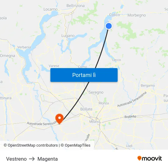 Vestreno to Magenta map