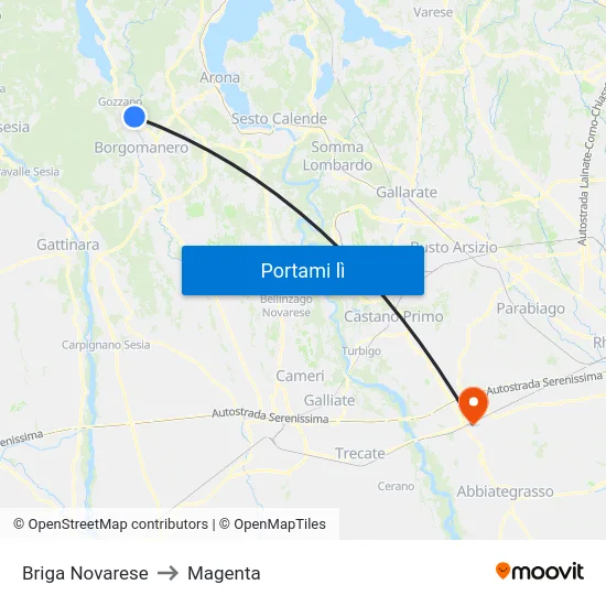 Briga Novarese to Magenta map