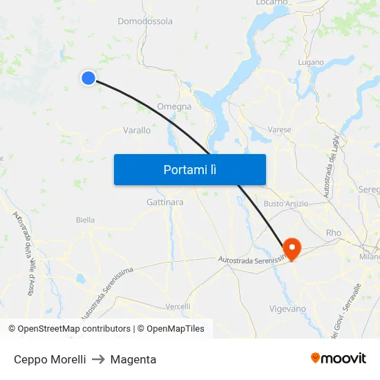 Ceppo Morelli to Magenta map