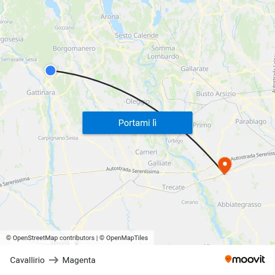 Cavallirio to Magenta map