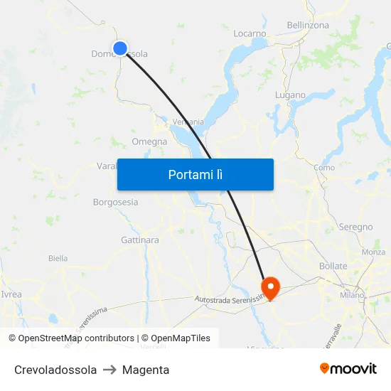 Crevoladossola to Magenta map