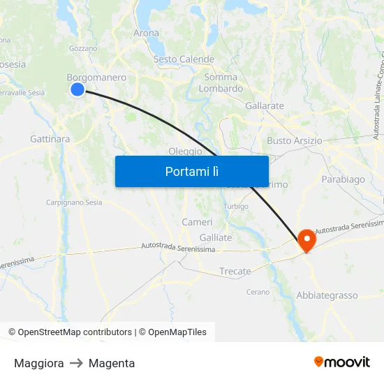 Maggiora to Magenta map