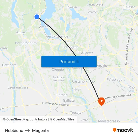 Nebbiuno to Magenta map