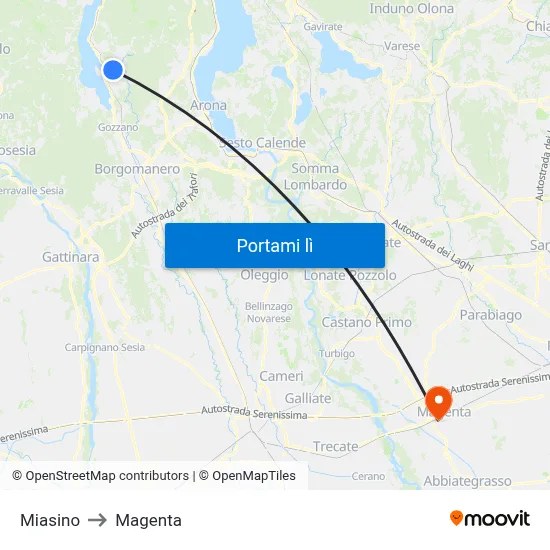 Miasino to Magenta map