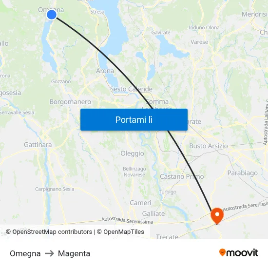 Omegna to Magenta map