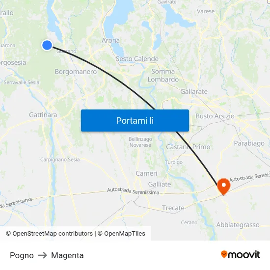 Pogno to Magenta map