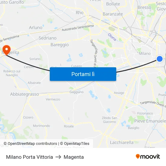 Milano Porta Vittoria to Magenta map