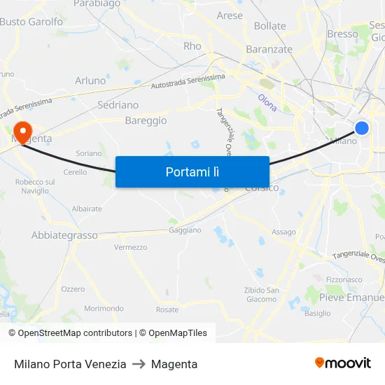 Milano Porta Venezia to Magenta map