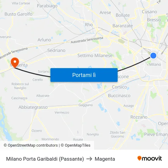 Milano Porta Garibaldi (Passante) to Magenta map