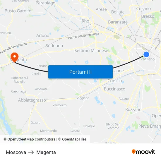 Moscova to Magenta map