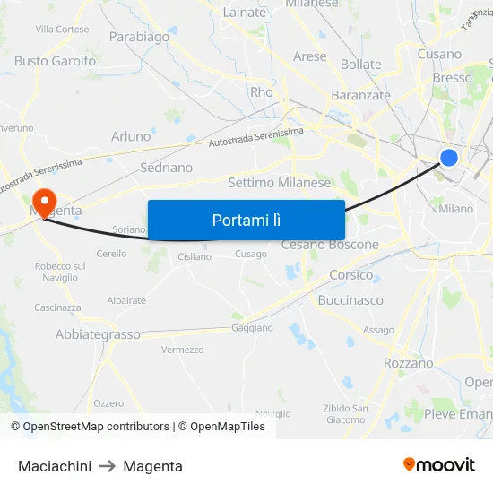 Maciachini to Magenta map