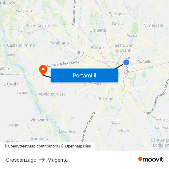 Crescenzago to Magenta map