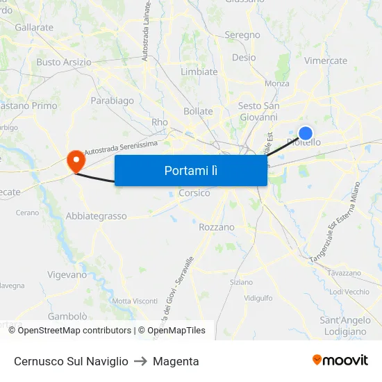 Cernusco Sul Naviglio to Magenta map