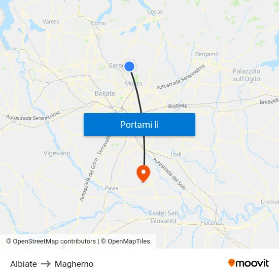 Albiate to Magherno map
