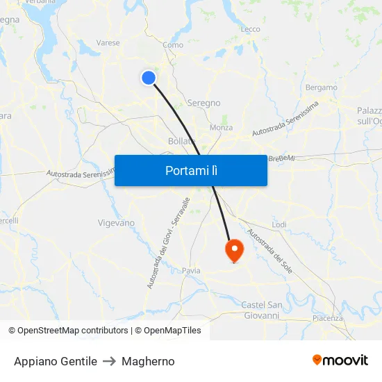 Appiano Gentile to Magherno map