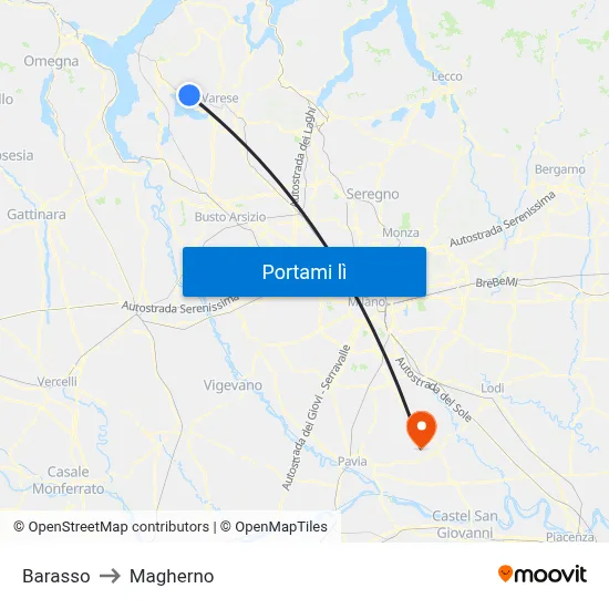 Barasso to Magherno map