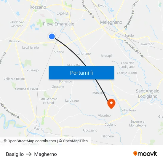 Basiglio to Magherno map
